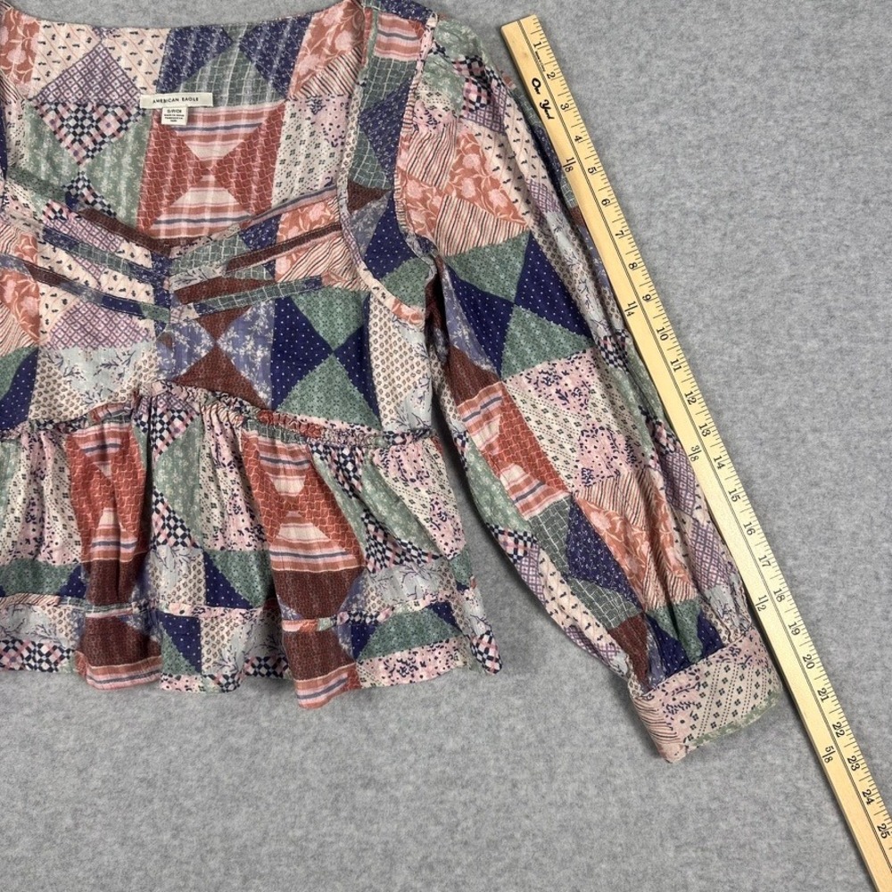 American Eagle Patchwork Peasant Blouse Multicolo… - image 10